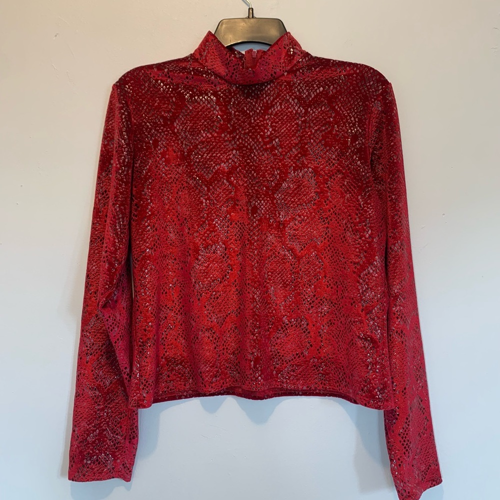 Vintage 90s Velvet Burnout Whimsigoth Shimmer Mock Top Large Long Sleeve